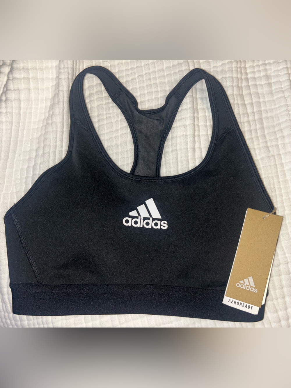 adidas Black Sports Bra with White Logo Racerback